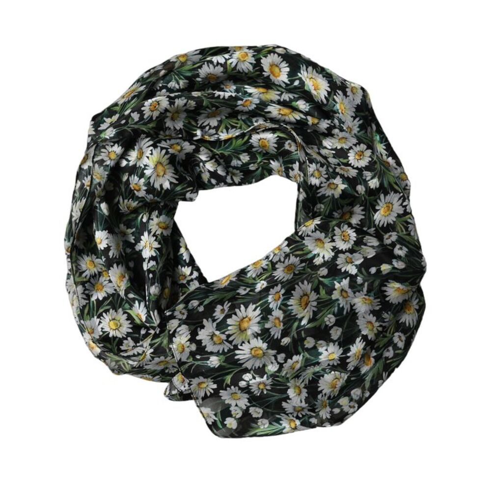 Dolce & Gabbana Black Floral Daisy Square Foulard Women's Scarf